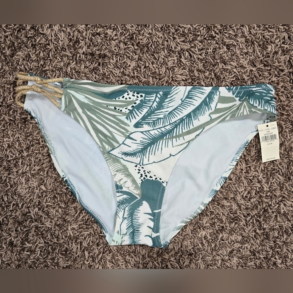 Aerie NWT Tropical Leaf Print Bikini Swim Bottom Green Gold Size M